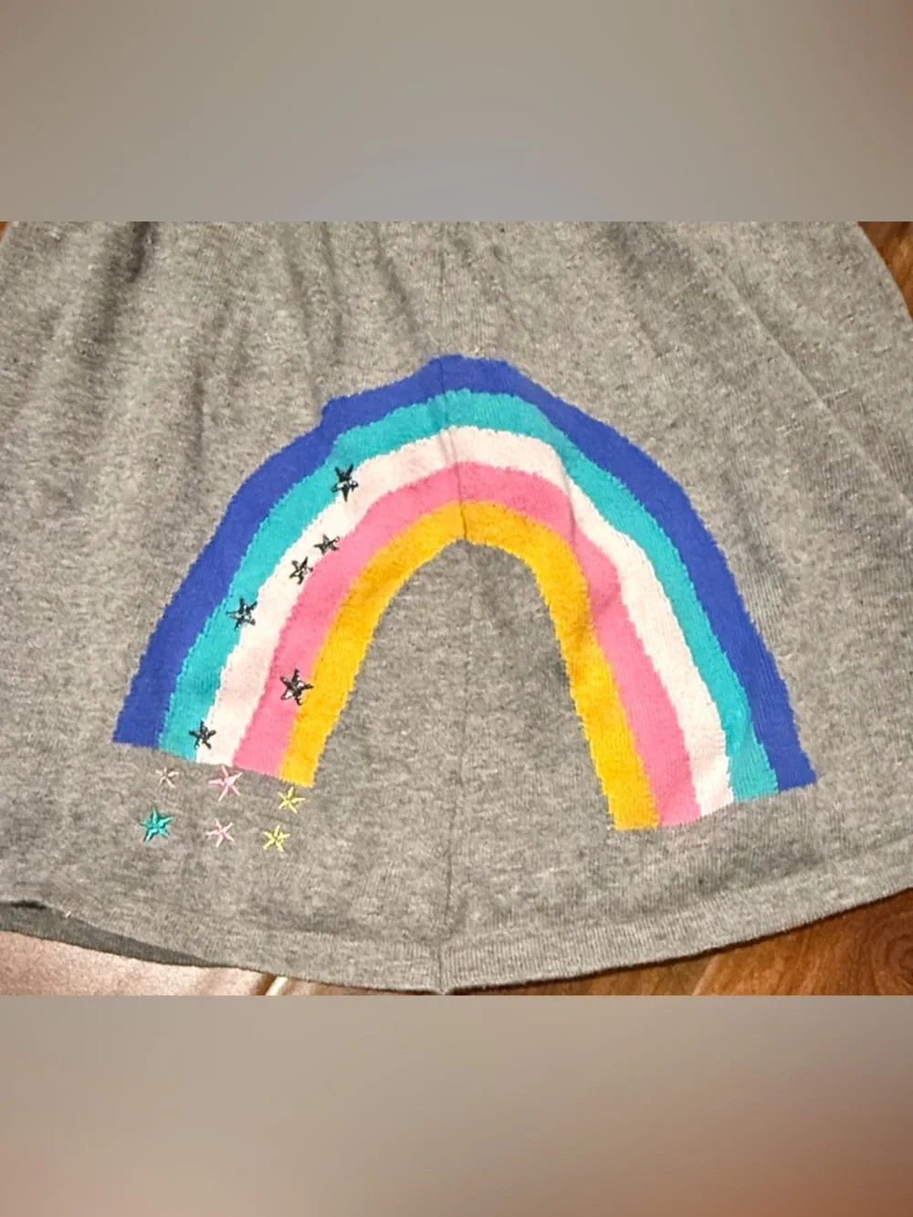Girls' Gray Long-Sleeve Dress with Rainbow Accent